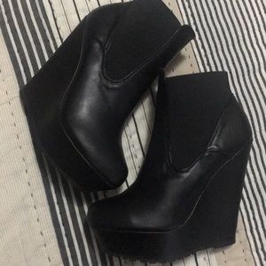 Black platform wedge booties